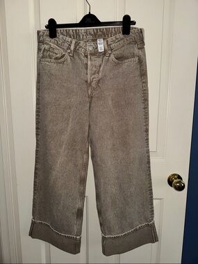 H&M Baggy Wide Jeans in Taupe